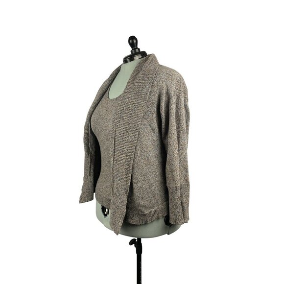 Jones New York Collection Womens XL Brown & Gray Knit Sleeveless Top & Cardigan - Picture 2 of 7